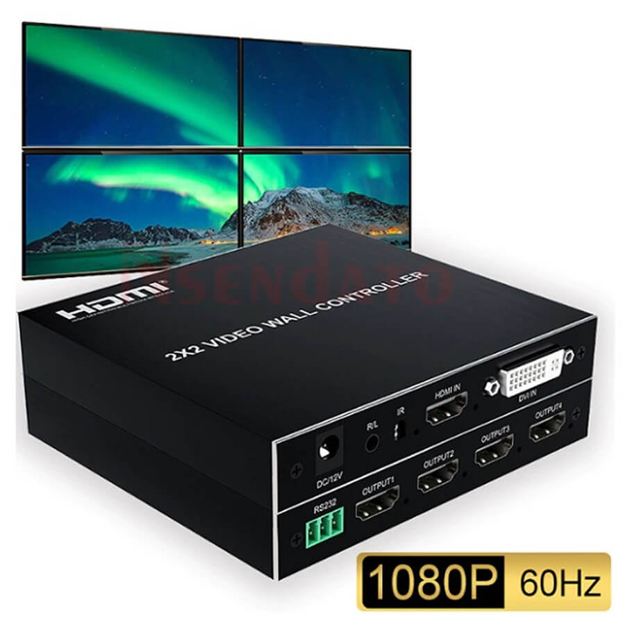 Bộ ghép màn hình gộp 4 tivi thành 1 chuẩn 1080P HDTEC 2x2 Video Wall Controller